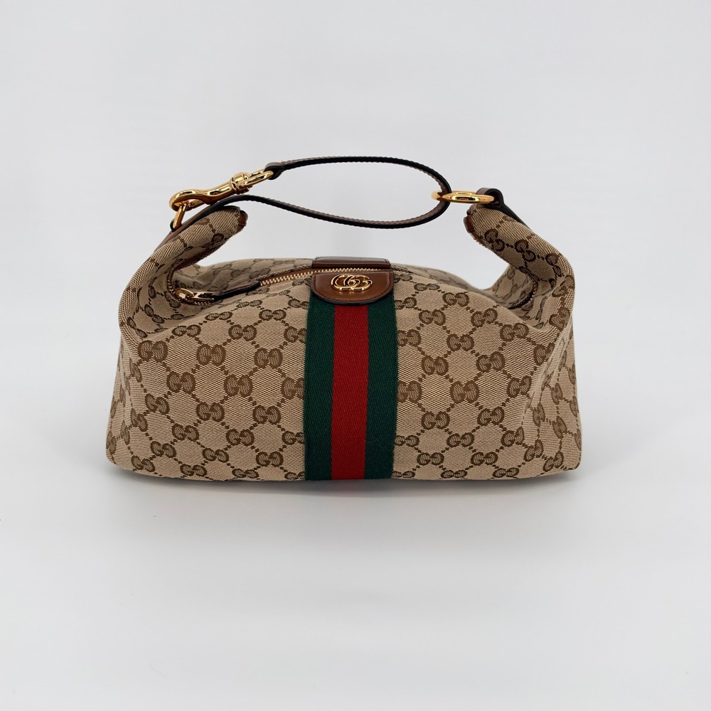 Gucci Vanity Medium Top Handle Bag GG Supreme Web Stripe Crossbody Shoulder